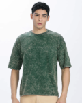 Benrren Bottle green Acid Wash Tee – Oversized Fit _ French Terry Fabric-2