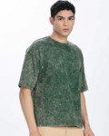 Benrren Bottle green Acid Wash Tee – Oversized Fit _ French Terry Fabric-2