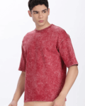 Benrren’ Maroon Acid Wash Tee – Oversized Fit _ French Terry Fabric-2