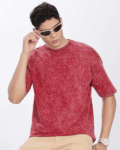 Benrren’ Maroon Acid Wash Tee – Oversized Fit _ French Terry Fabric-2