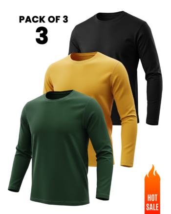 Benrren Pick Any 3 Full Sleeve T-Shirts for Men – 100% Cotton, 180 GSM, Bio-Wash