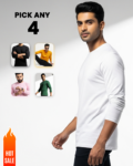 Benrren Pick Any 4 Full Sleeve T-Shirts for Men – 100% Cotton, 180 GSM, Bio-Wash