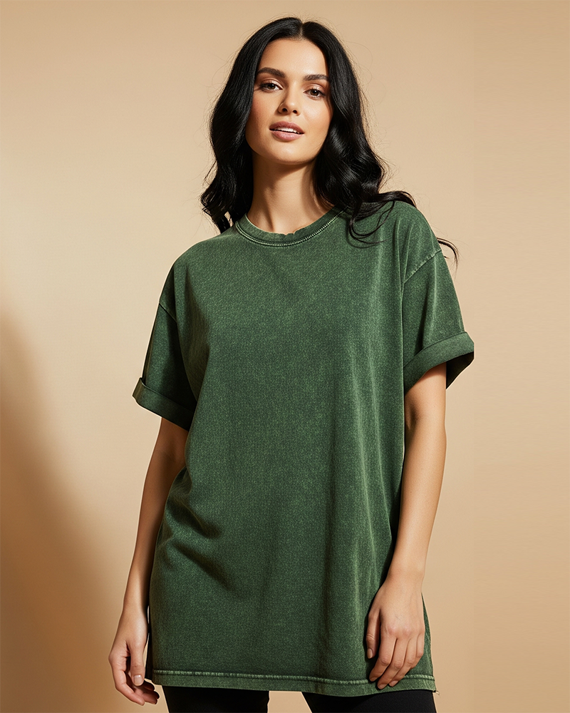 Benrren’ bottle green Acid Wash Tee – Oversized Fit _ French Terry Fabric copy
