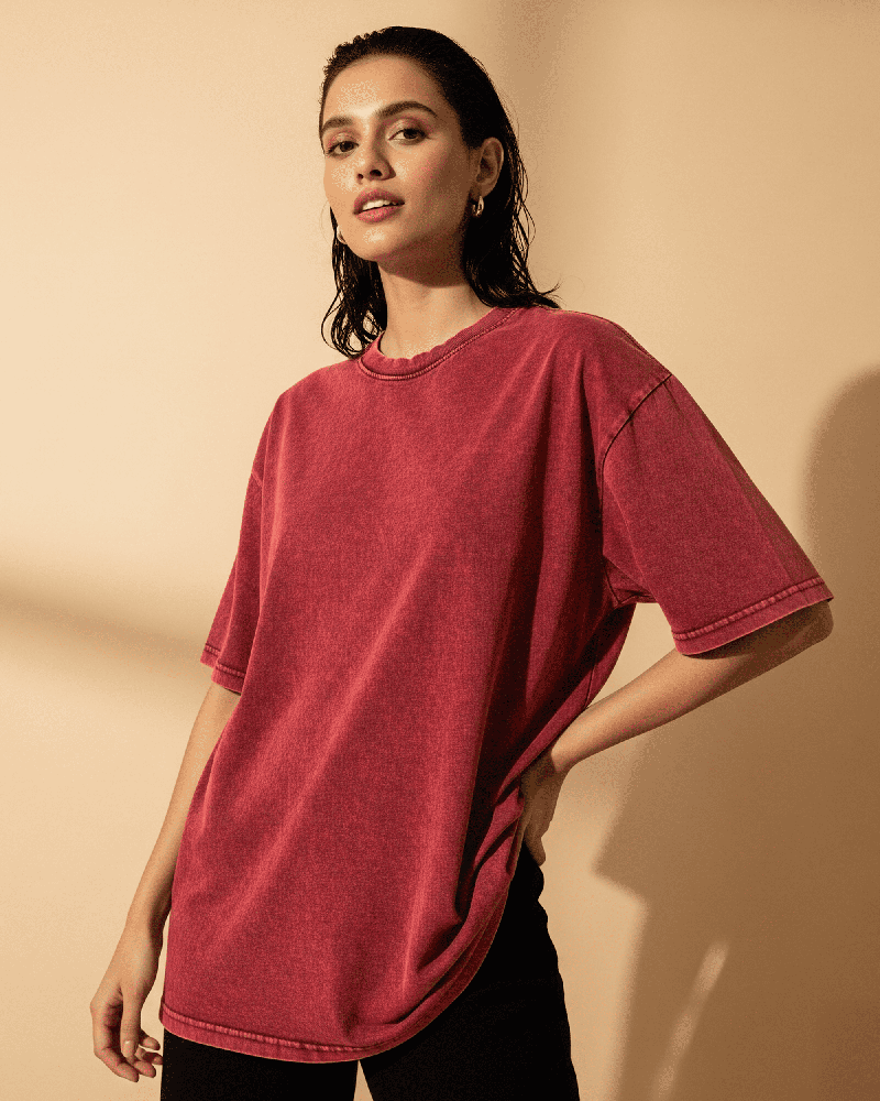 Benrren maroon Acid Wash Tee – Oversized Fit _ French Terry Fabric copy 2 (1)
