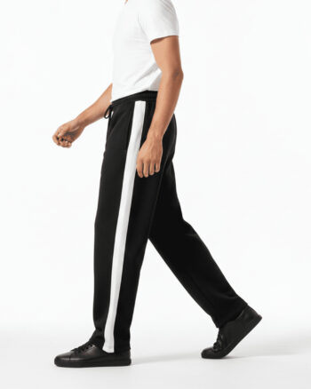 Benrren Men’s Premium Black Joggers – 240 GSM 100% Cotton, Relaxed Fit with Single White Side Strip