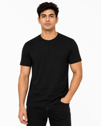 Men's Black Cotton T Shirt | Half Sleeve Bio-Wash | Benrren